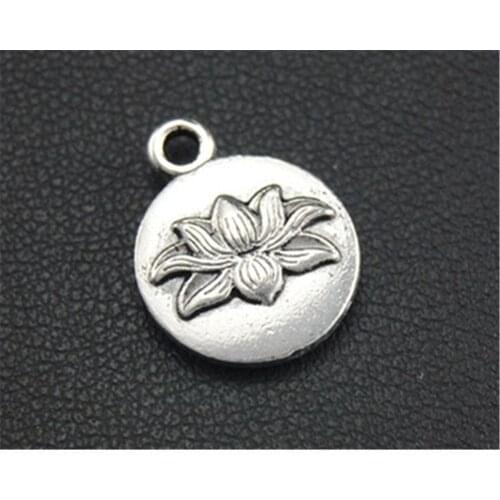 8pcs Silver Color Lotus Flower Round Charm Fit Bracelets Necklance DIY Metal Jewelry Making 14x10mm A1691