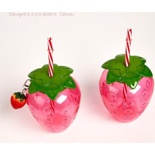Summer cartoon strawberry straw cup plastic cup lovely girl milk tea coffee cup