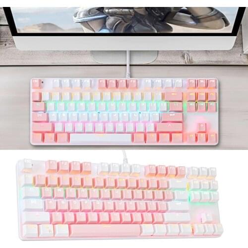 K100 Mechanical Keyboard Two-color 87-key Green Axis Mechanical Keyboard Pink Gaming Girl Keyboard ABS Wear-resistant Keycap