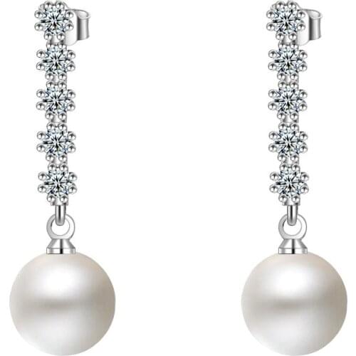 Fashion Women 925 sterling silver Earring Long Pendant snowflake Zirconia Pearl Earrings Stud Women Jewelry Christmas Gift