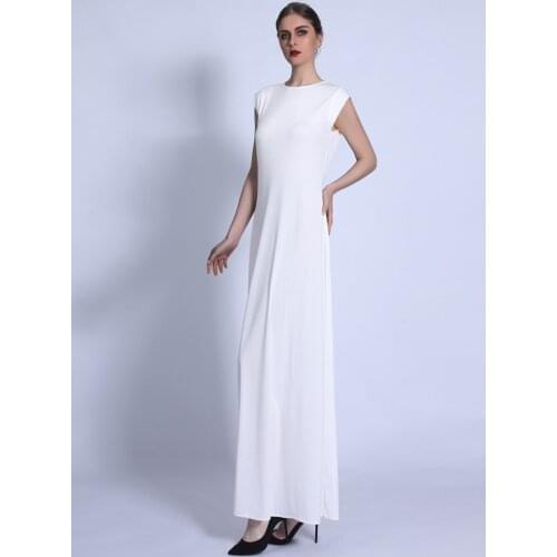 Women Plain Sleeveless Maxi Dress Stretchy Knitting A Line Dubai Turkey Islamic Muslim Elegant Inner Robe Gown Under Abaya