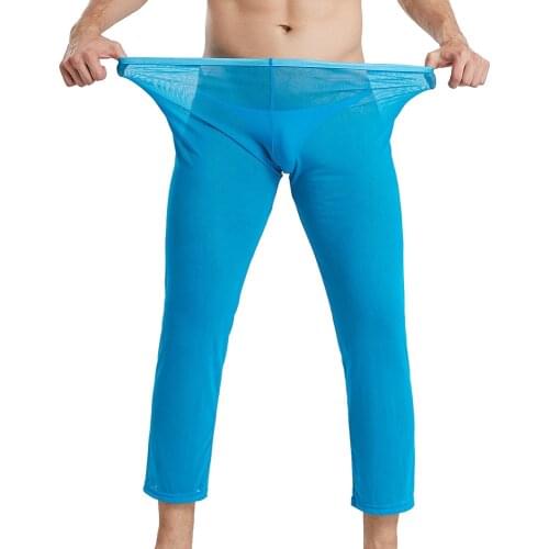 Mens See-through Casual Long Pants Mesh Sheer Breathable Long Pants Sexy Loose Trousers Sleep Bottoms Sleepwear Nightwear