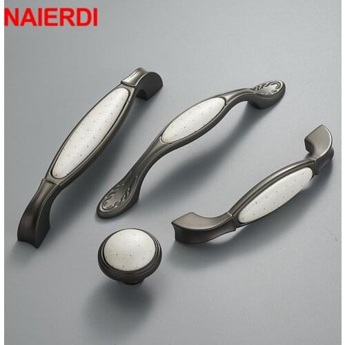 NAIERDI 10PPS Creamic Black White Cabinet Handles Knobs Zinc Alloy Drawer Pulls Kitchen Door Handles Furniture Handle