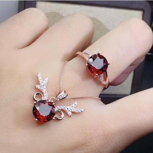 Real Natural Garnet Jewelry set Natural Real Garnet 925 sterling silver 1pc pendant,1pc ring