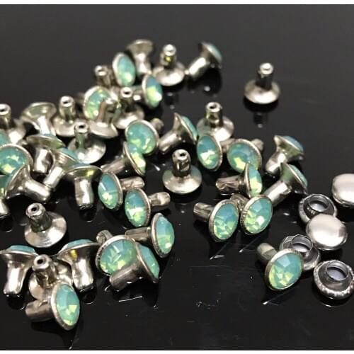 New Coming DIY 50PCS 4MM Pacific Opal CZ+++ Hardware Rivets Green Opal Crystal Rivets Leather Craft Punk Studs Fit DIY Making