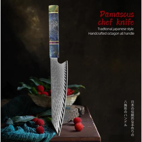 Chefs Nakiri Knife 67 Layers Japanese Damascus Steel Damascus Chef Knife 8 Inch Damascus Kitchen Knife Solidified Wood