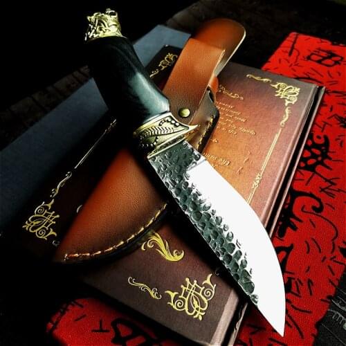 Black wood handle tiger head high hardness hunting forge straight hunting knife jungle hunting knife outdoor survival knife