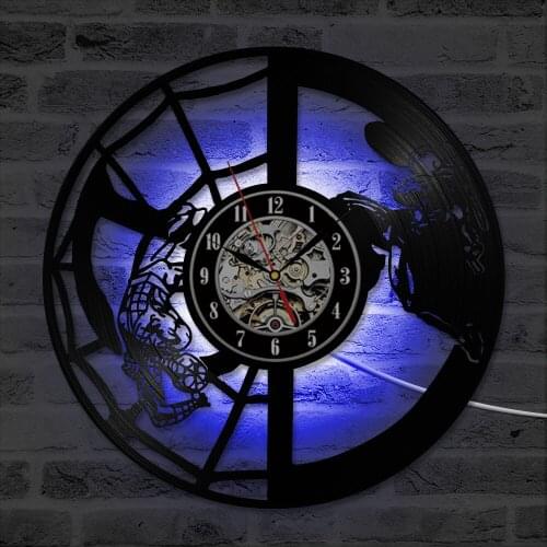 Hollow USA Flag Vinyl Record Clock Creative Independence Day LED Wall Clock Stars & Strips Flag Shape Antique Hanging Clock