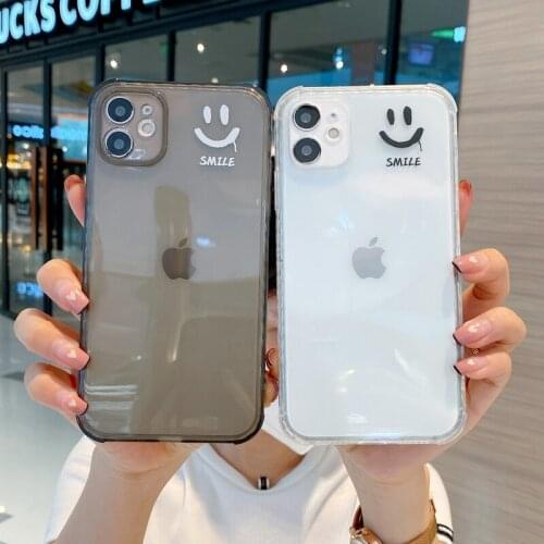 Smile Face Soft Tpu Transparent Clear Phone Case for Apple iPhone 12Mini 11ProMax X XsMax XR 7 8 Plus Corners Anti-fall Cover