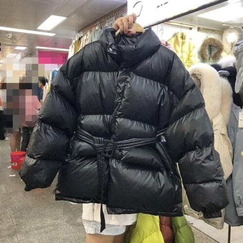 Female Thick Winter Puffer Coat Warm Parka Coat Collar Collar Bubble Coat Korean Cotton Button Down Jacket with Belt Coat Green