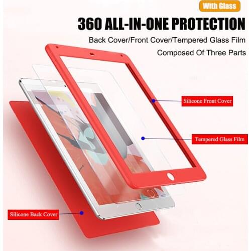 Luxury 360 Full Protection Silicon Front+Back Case+Tempered Glass Film For iPad 2 3 4 Screen Protector Cover A1460 A1396 A1430