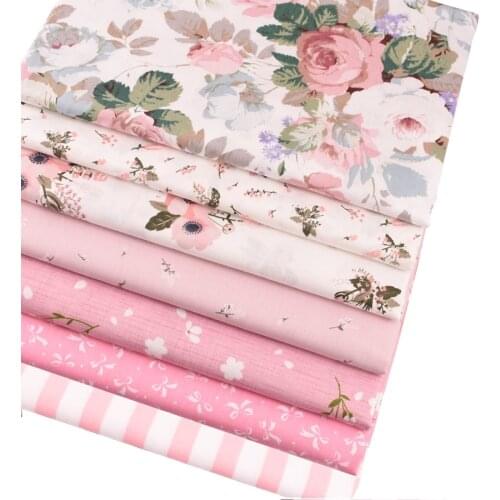 QUANFANG 7pcs/Lot Pink Flower , Printed Twill Cotton Fabric For Patchwork DIY&Sewing Quilting Material Baby Doll Cloths 20X25cm