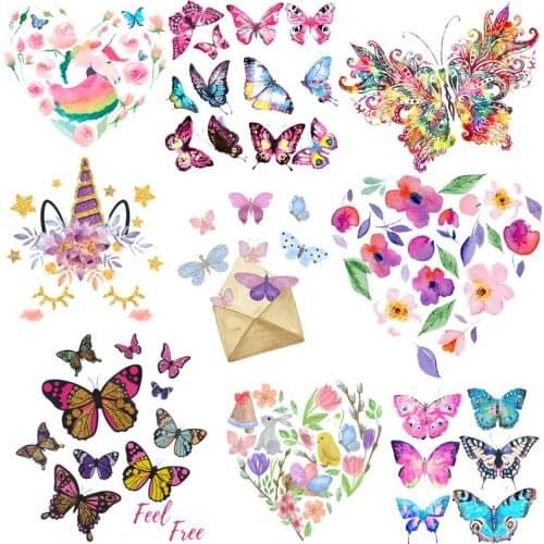 Iron On Beautiful Butterfly Patches For Clothing DIY T-shirt Dresses Applique Flower Heat Transfer Vinyl Stickers Thermal Press