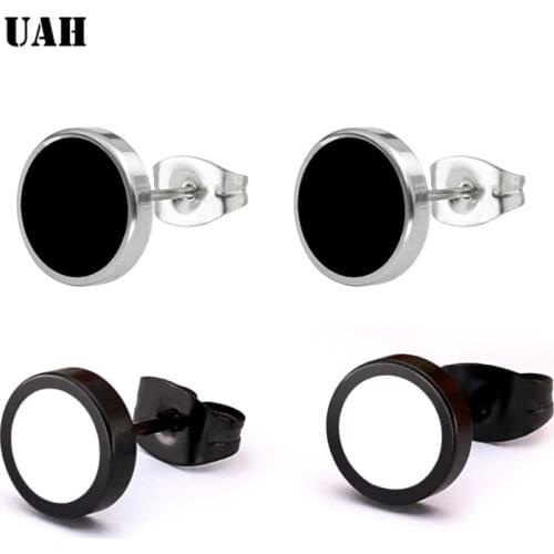 UAH 1 Pair Wild Fashion Hot Round Black Titanium Stud Earrings Stainless Steel Earrings Korean Women Men Wholesale Gift