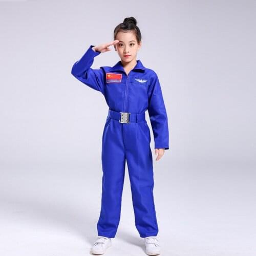 Blue Spaceman Cosplay For Kids Boys Girls Pilot Captain Astronaut Uniform Performance Show Childrens Gift