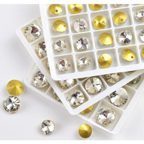 All size Round pointed bottom Glass Crystal Sew On Rhinestone Sewing Rhinestone For Garment 2 holes round for DIY Clothes bags