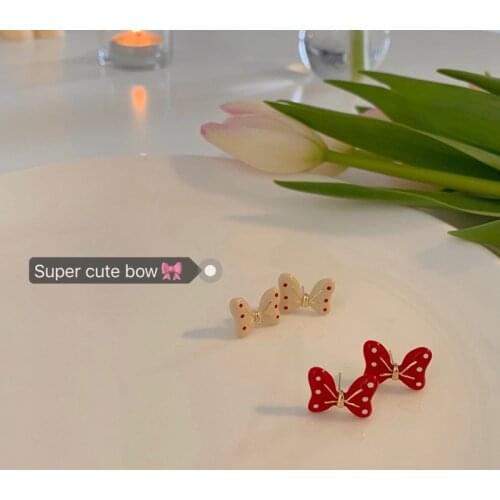 Cute Earrings Stud Wholesale Bow Red Point Sweet Charm Jewelry For Women 2021 New Trend Elegant Korean Princess Accessories