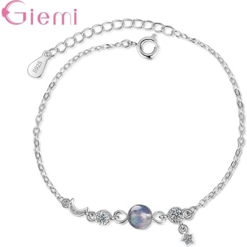 Fashion Delicate 925 Sterling Silver Opal Moon Star Planet Bracelet Minimal Zircon Bracelet For Women Girl Birthday Jewelry