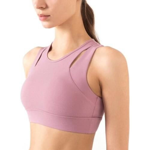 Womens Sports Sports Bra Gathered Without Steel Ring Yoga Running Push Up Top Underwear Hollow Back Button Sports Bra 2021