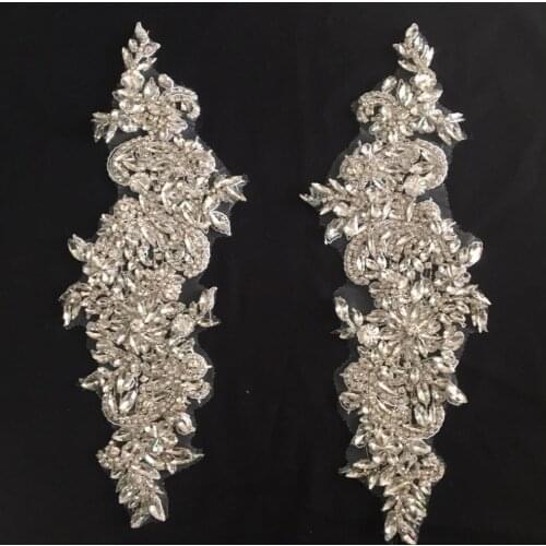1 Pair Rhinestone Bead Applique Heavy Bead Handmade Rhinestone Motif Bodice For Bridal Aash, Crystal Bridal Headpiece