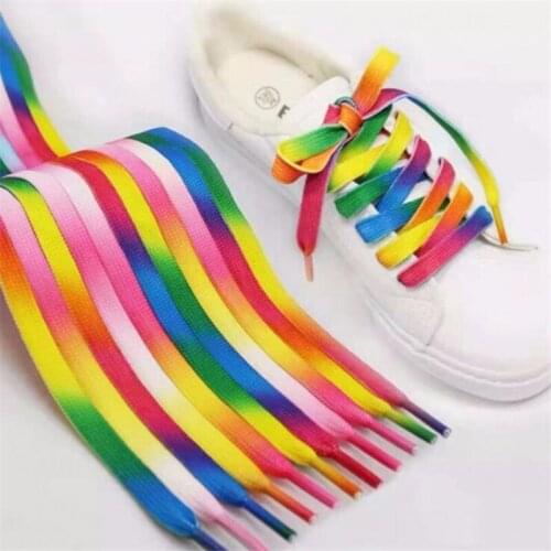 1Pair Colorful Laces Rainbow Gradient Print Flat Canvas Shoe Lace Shoes Casual Chromatic Colour Shoelaces 80CM/100CM/120CM