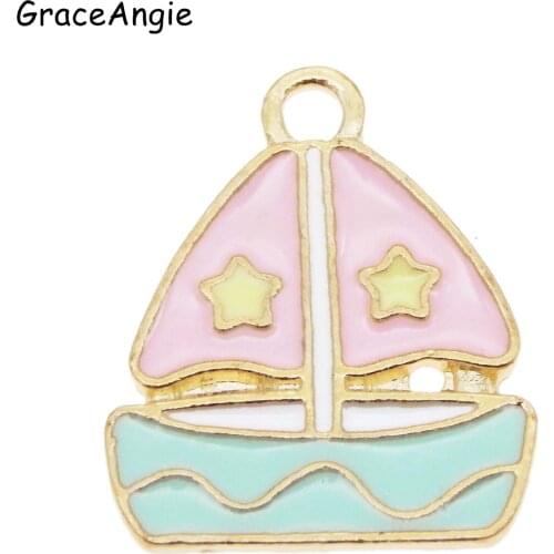 10pcs/lot Enamel Sailing Boat Charm Pendant Alloy Jewelry DIY Earrings Necklace Cute Keychain Charms Key Chain Jewelry
