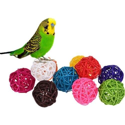 10Pcs Colorful Ball Bird Parrot Bite Play Toy Parakeet Cane Weaving Vine Ball Pet Braided Sphere Scratch Resistant Cage Decor