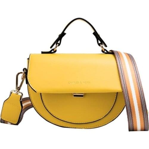 2019 Famous Brand Semicircle Saddle Stripe Wide Strap Shoulder Crossbody Bags New Arrival Flap European Style Satchel Bag Yellow