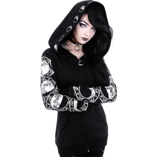 2020 Oversized Sweatshirts Female Plus Size Loose Long Sleeve Hooded Tops Clothes Mujer Gothic Black Moon Pattern Hoodies Women