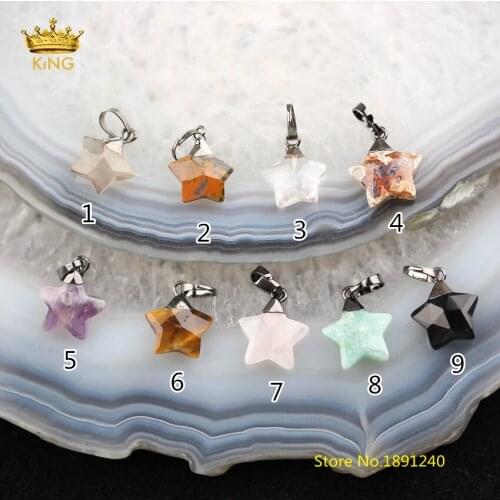 9 stone choice,10pcs 13mm Natural Gems Faceted Star Shaped Pendants Plated Black Gunmetal Caps Charms Beading Earrings DSS92