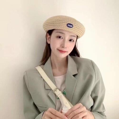 Summer Beret Hats For Women Flat Cap Knit Hollow Beret Hats Lady Girl Letter Berets Hat Bone Female French Painter Hat Sun Caps