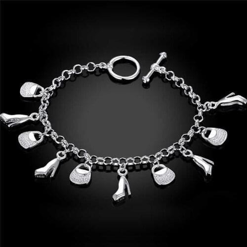 Bracelet silver Color jewelry Fashion women wedding shoe charms cute nice beautiful