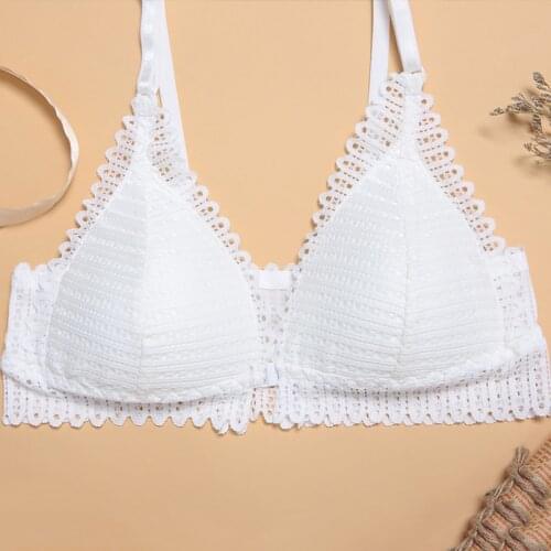 Lace Wireless Front Closure Bra Women Sexy Lingerie Comfort Push Up Triangle Cup Bralette Gather Adjusted Backless No Steel Ring