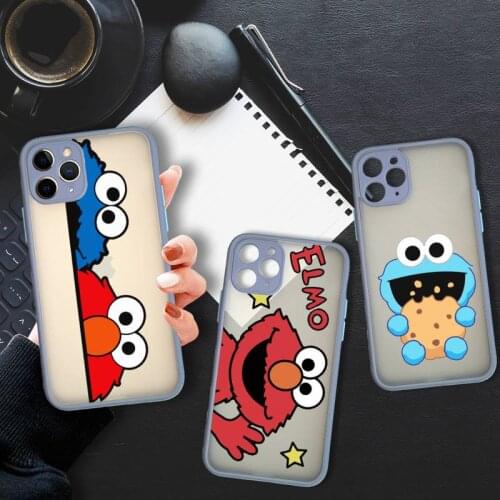Cartoon Sesame Cookie Monster Phone Case Bumper Shockproof Trasparent For iPhone 11 12 Pro Max Mini XR X XS 7 8 Plus Gray Cover