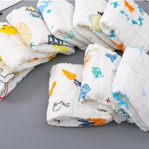 W3JF Baby Saliva Towel Infants Milk Bottle Feeding Bibs 6 Layer Cotton Cartoon Printed Cute Newborn Face Washcloth Gifts