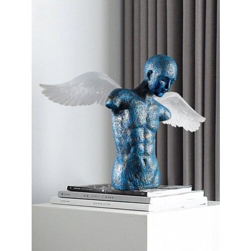 EUROPEAN BLUE CHARACTER ANGEL RESIN STATUES ORNAMENTS PORCH DESKTOP SCULPTURE DECORATION HOME LIVINGROOM TABLE FIGURINES CRAFTS