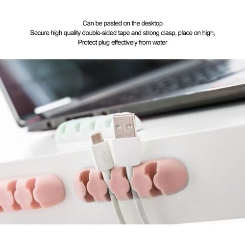 HOT 4 Slots Desktop Phone Cable Organizer USB Cable Holder Winder Management Clip Earphone Holder Mouse Wire Cord Silicone