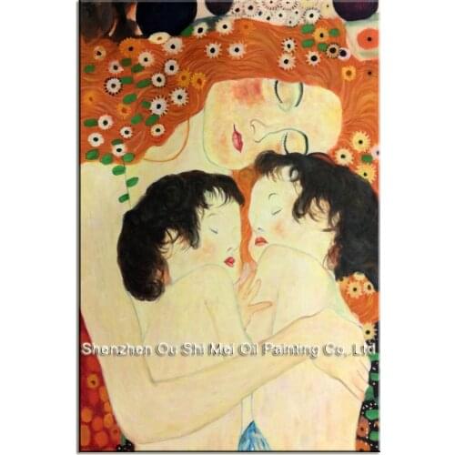 Hand Painted Famous Gustav Klimt Works Oil Paintings Imitation Canvas Oil Painting on Canvas For Room Decor Mother and Twins Art