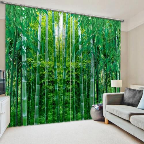 Beautiful Photo Fashion Customized 3D Curtains green bamboo forest High quality custom 3d curtain fabric