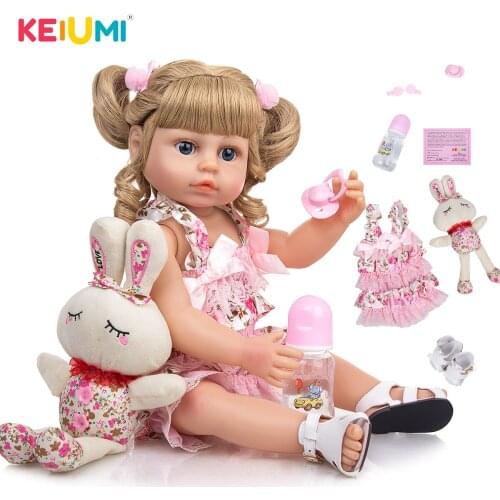 KEIUMI Gold Hair 22 Inch Reborn Baby Dolls 55 CM Full Silicone Newborn Toddler Bath Doll Kids Household Playmate Birthday Gift
