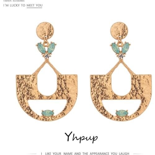 Yhpup Trendy Zinc Alloy Metal Drop Earrings Statement Rhinestone Big Earrings For Women Fashion Jewelry Orecchini 2020 Gifts