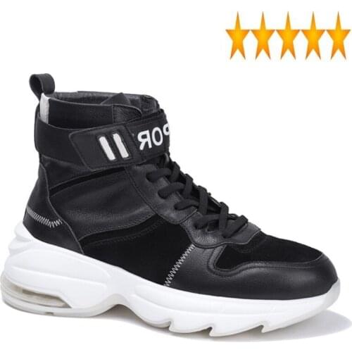 High Thick Top Bottom Mens Casual Genuine Leather Cowhide Street Increase Male Cargo Sneaker Shoes