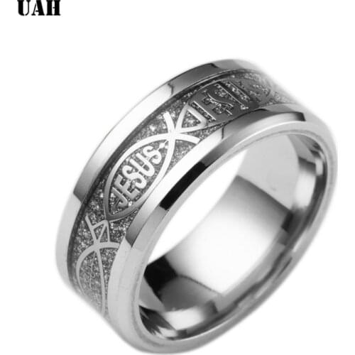 UAH jewelry stainless steel Jesus Ring Mens Jewelry Wedding Band male ring for lovers Valentine present/gift