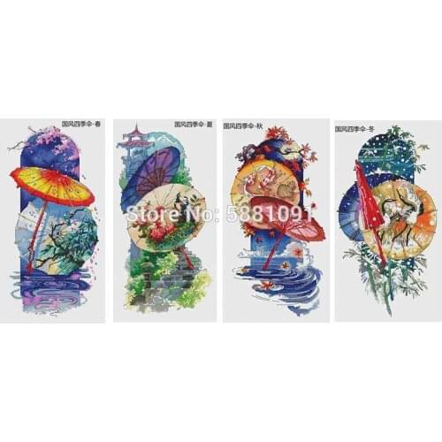 Guofeng Four Seasons Umbrella Counted Cross Stitch 11CT 14CT 18CT DIY Cross Stitch Kits Embroidery Needlework Sets home decor