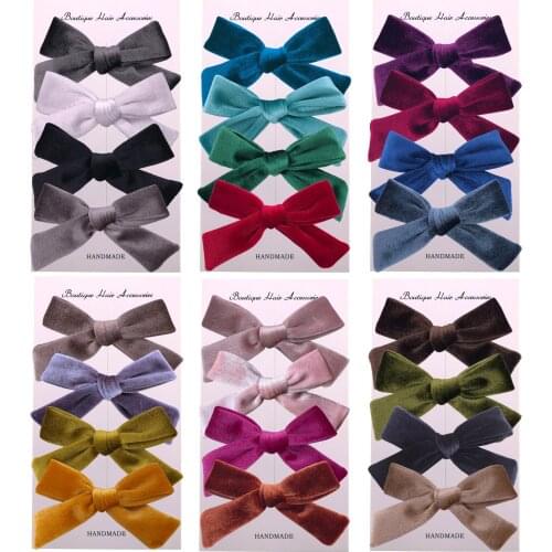 Set of 4 PCS Velvet hair bow clips Soft Headbands for Baby Kids Girls Vintage Velvet fabric bow Hair band Barrettes Accessories
