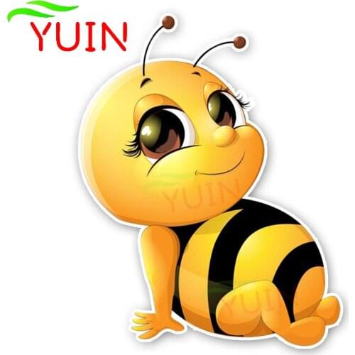 A Smiling Bee Modelling Car Sticker Cartoon Big Eyes Cute Style Decals Cars Accessories Body Decoration Waterproof Decal 19*15cm