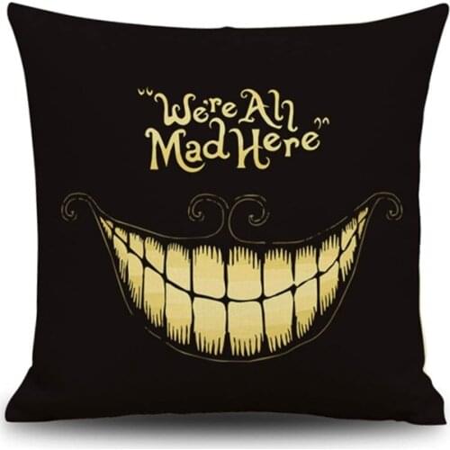 Alice in Wonderland We are All Mad Pillow Case 45*45 Cushion Cover for Sofa Home Decor Throw Pillowcase