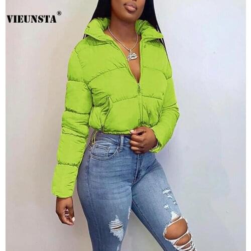 2021 Winter New Womens Fashion Stand-up Collar Long Sleeve Zipper Pocket Cotton Clothes Slim Thick Coat Keep Warm Bread Service