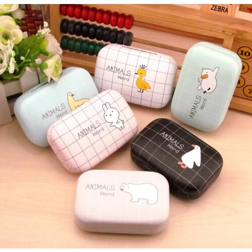 New Cute cartoon animal Lenses box Partner box Iron box High quality Contact lens case Multicolor mixed 10pcs 8.5X5.5X2.5cm