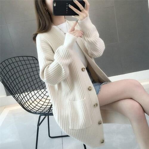 2021 Spring and Autumn New Coat Cardigan r Womens Korean Loose Medium Length Sweater Top